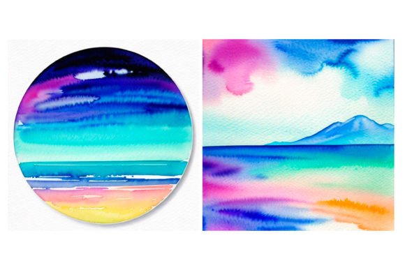Download 2 Watercolor Painting Landscape - Watercolor painting Collection