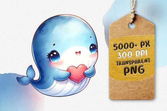 Download Cute Whale Holding a Heart - Old Collection