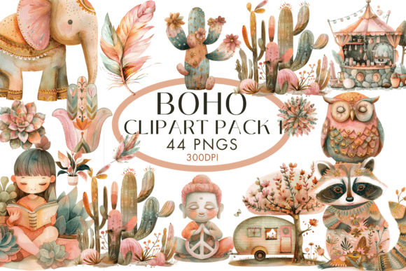 Download Watercolour Boho Clipart 44pngs - Watercolour Collection