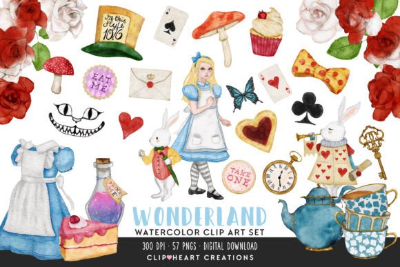 Download Alice in Wonderland Watercolour Clip Art - Watercolour Collection