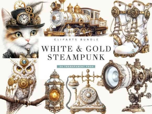 Download White and Gold Steampunk Clipart - Old Collection